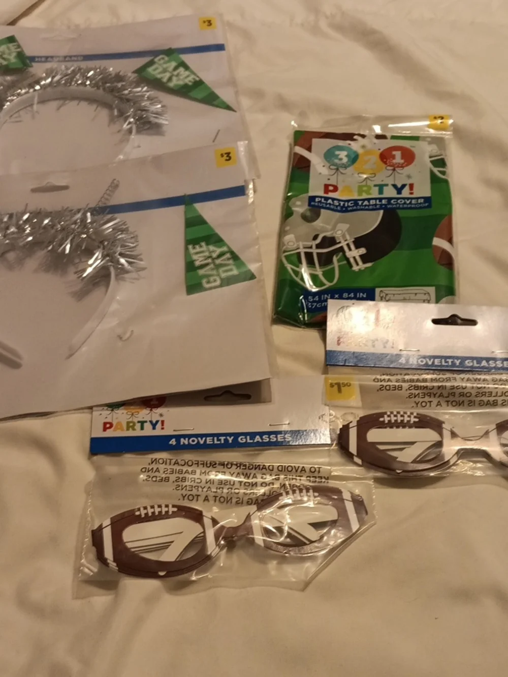 Football Novelty Glasses and Green Plastic Table Cover -